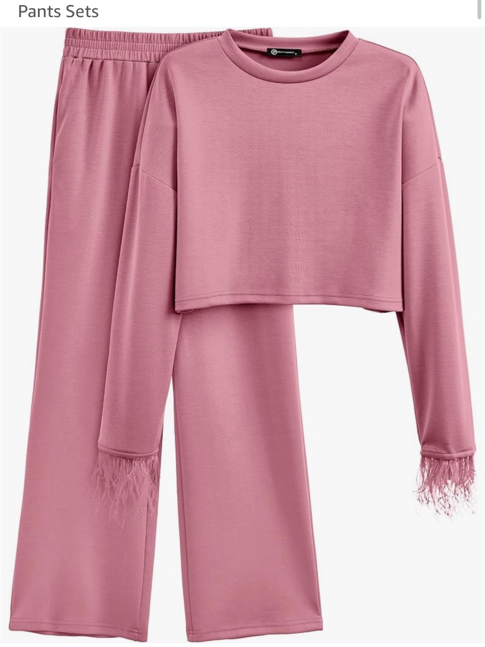 Feather-Trim Cropped Pajama Set - Dusty Rose